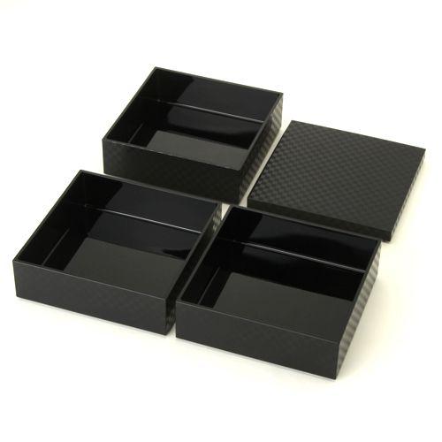 みよし漆器本舗 重箱 5寸 三段 チェス（黒） 日本製 国産 運動会 大型