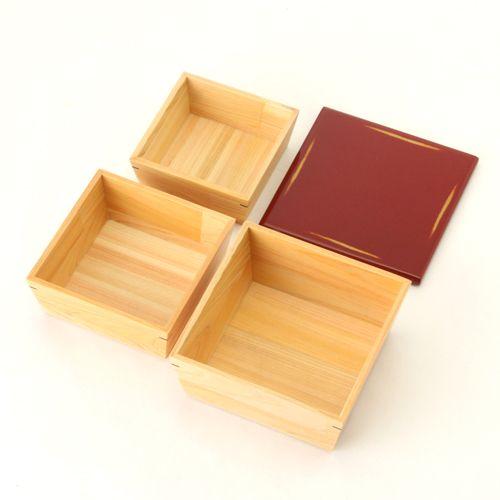 みよし漆器本舗 天然木製 紀州塗りNjeco汎 台形入子 三段 重箱 変り