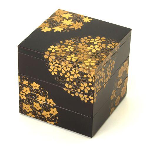 みよし漆器本舗 5寸 三段 重箱 花丸春秋（溜） 日本製 国産 おしゃれ 3