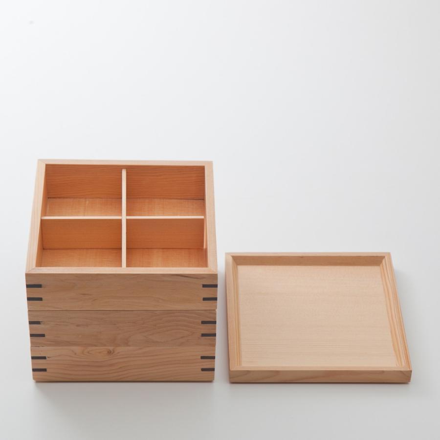 みよし漆器本舗 天然木製 三段重箱 スクエア 白木 小 運動会 大型 弁当