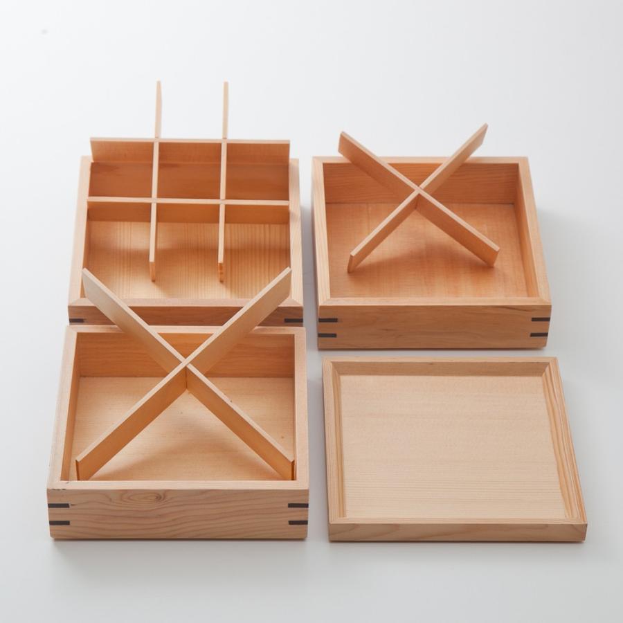 みよし漆器本舗 天然木製 三段重箱 スクエア 白木 小 運動会 大型 弁当