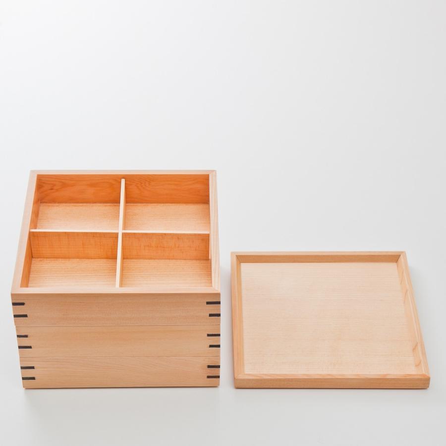 みよし漆器本舗 天然木製 三段重箱 スクエア 白木 大 運動会 大型 弁当