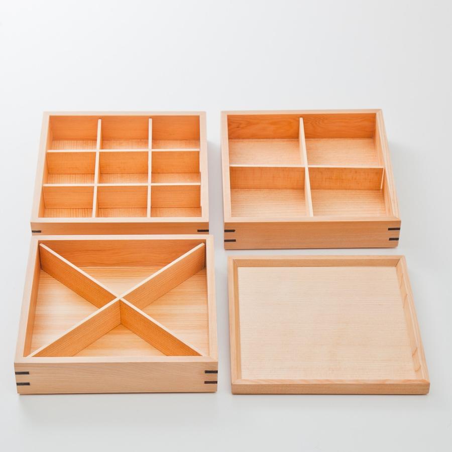 みよし漆器本舗 天然木製 三段重箱 スクエア 白木 大 運動会 大型 弁当