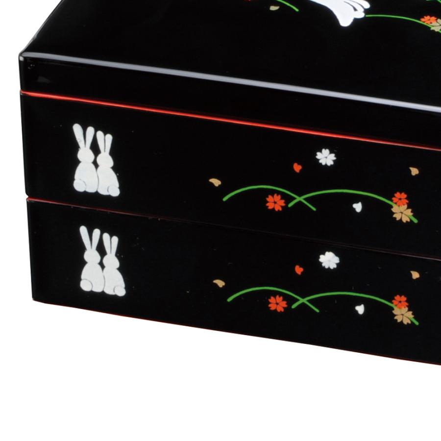 みよし漆器本舗 紀州塗り 7寸 二段 重箱 黒内朱 満月うさぎ 運動会