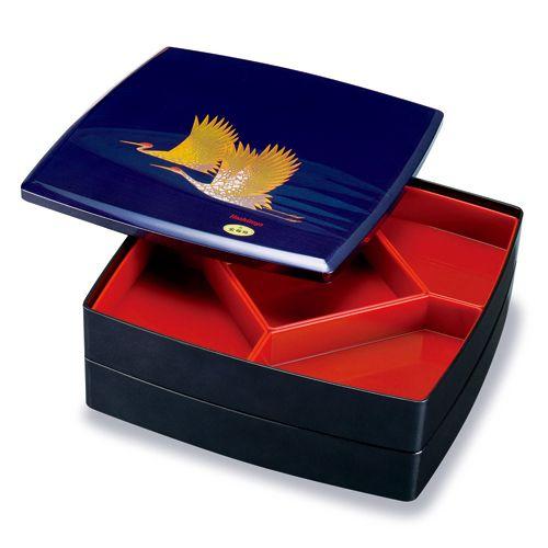 7【特別出品】総梨地　大名道具　蒔絵　野弁当　提げ重　（共箱）専用ページ❣️ みよし漆器本舗 紀州塗り 尺寸 二段オードブル 紫雲杢 雅鶴(盛絵