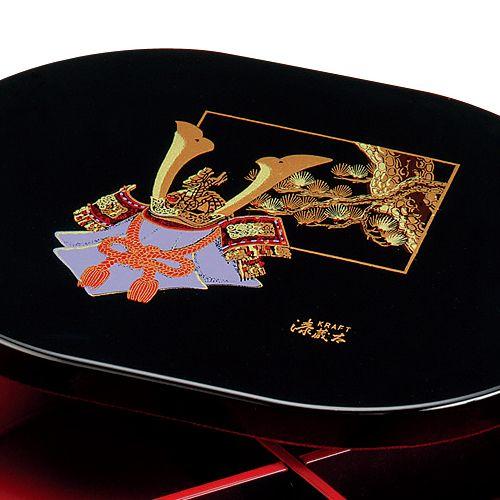みよし漆器本舗 紀州塗り 7寸 小判二段オードブル 黒 金蒔絵 ほまれ兜