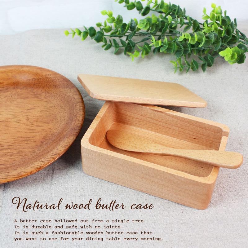 みよし漆器本舗 木製バターケース 天然木製 15cm バターナイフ付