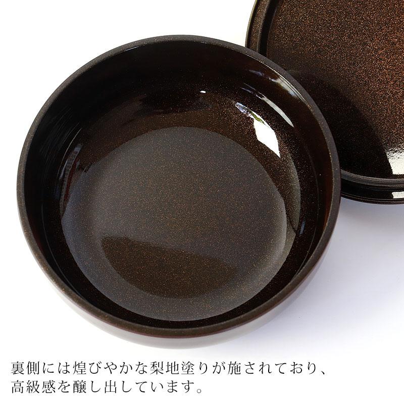 みよし漆器本舗 菓子器 金雲昇鶴 丸盆付 溜 菓子鉢 丸 円形 日本製