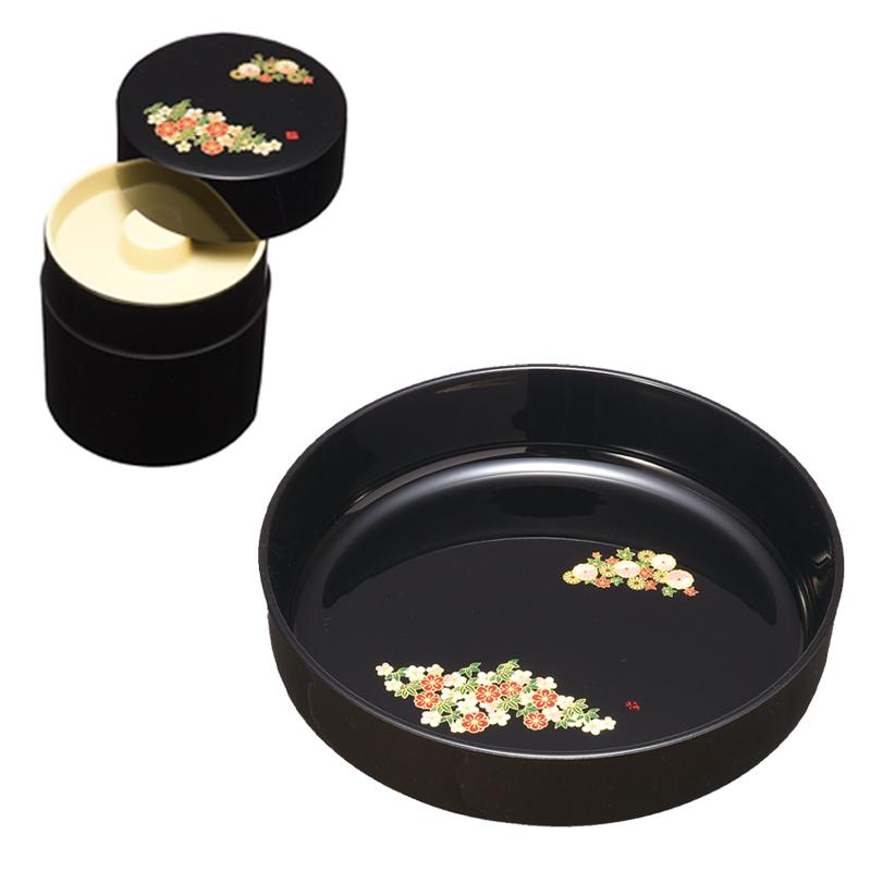 みよし漆器本舗 紀州塗り 菓子鉢・茶筒揃え 黒 和み春秋 セット 成願