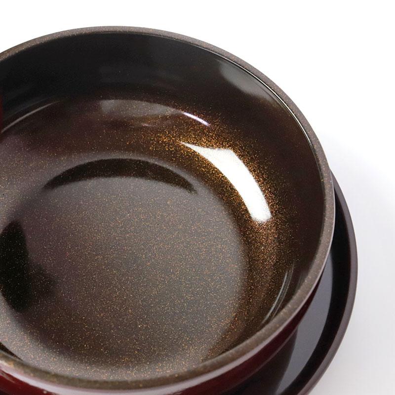 みよし漆器本舗 盆付菓子器 蓋付き 丸盆 セット 21cm MAKOTO japan 溜