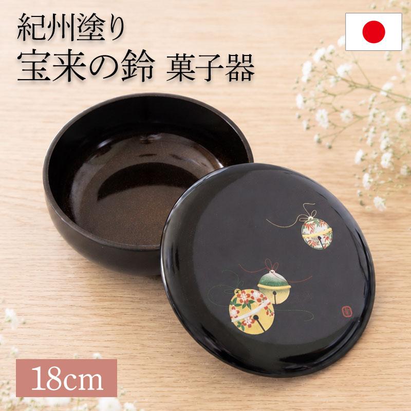 【現状品】黒漆器 金彩 山水 馬 柄 菓子器 蓋付き 内黒塗 割烹 アンティーク クーポン有】 菓子器 宝来の鈴 18cm 紀州塗り 黒色 梨地塗り 蓋付き