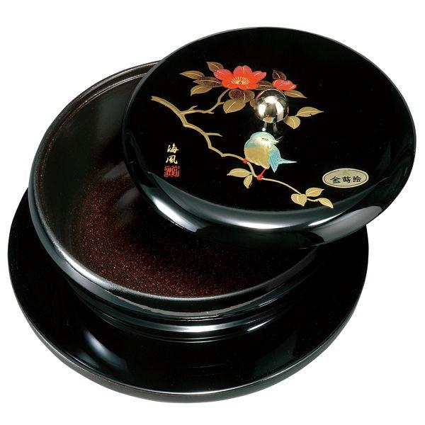 漆器 菓子器 黒と金の装飾 みよし漆器本舗 菓子器 菓子鉢 蓋付き 紀州塗り 7寸 丸盆付菓子器