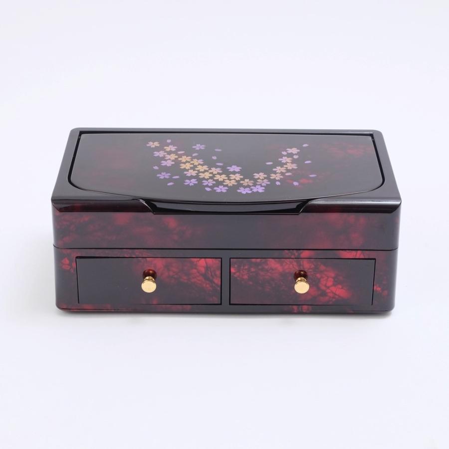漆器／お化粧ボックス/アクセサリーボックス＠半額以下 みよし漆器本舗 紀州塗り メイクボックス 二段 別甲 彩桜 鏡付 日本製