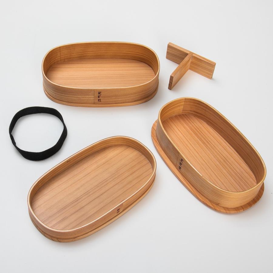 みよし漆器本舗 お弁当箱 曲げわっぱ 小判 二段入子 弁当箱 赤身 770ml