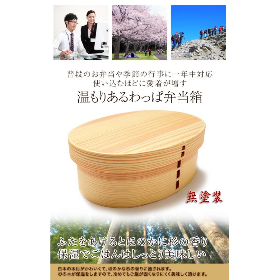 みよし漆器本舗 お弁当箱 曲げわっぱ 小判 弁当箱 無塗装 木地仕上げ