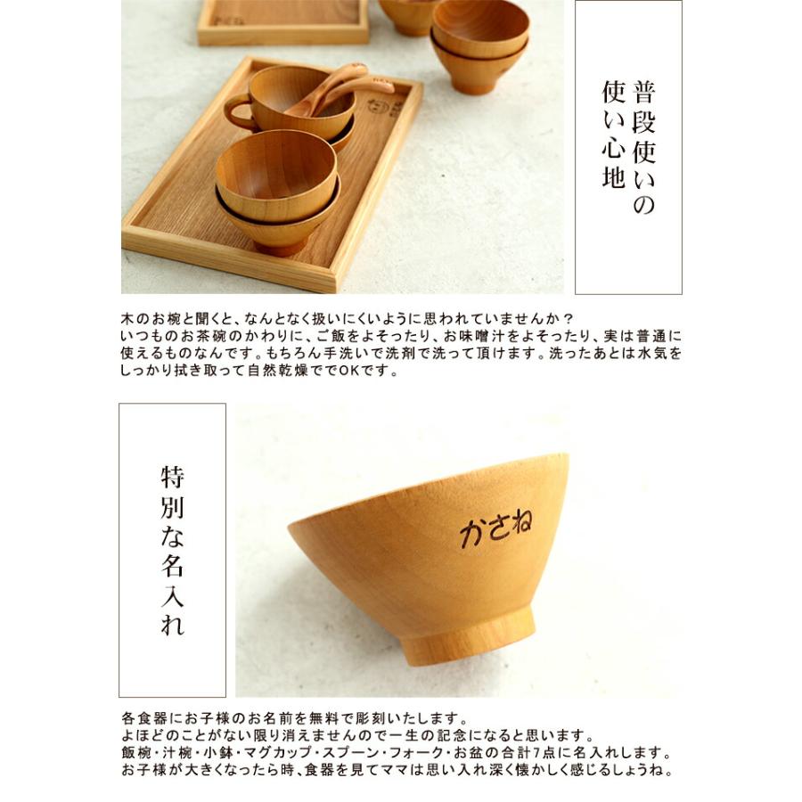 みよし漆器本舗 彫刻名入れ 天然木製 お子様ニコニコ食器セット 白木
