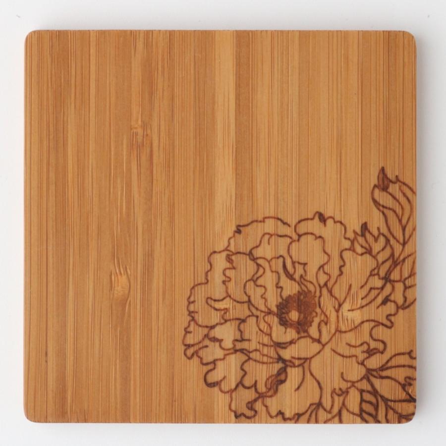 竹製 コースター 薔薇 バンブー 木製 正方形 9.5cm バラ｜miyoshi-ya
