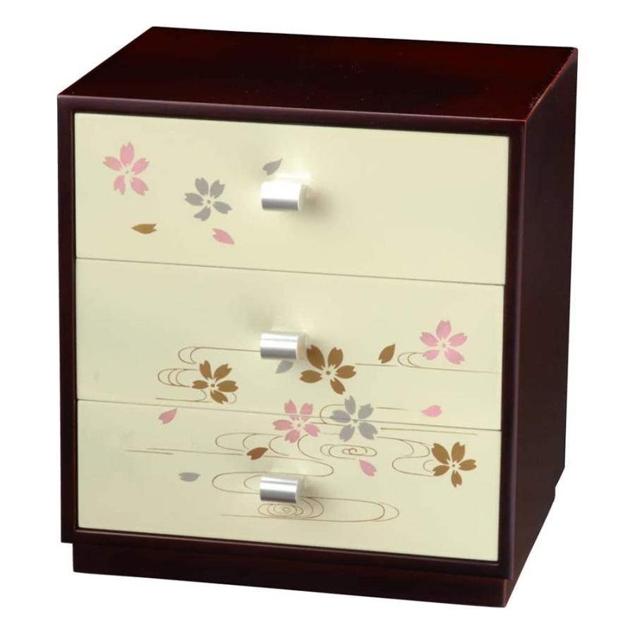 紀州塗り 木製三つ引きタンス うたげ桜 三段 和風 和室 おしゃれ 木目 インテリア 日本製 国産