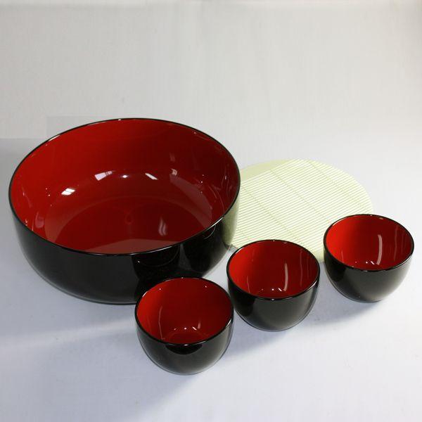 みよし漆器本舗 山中塗り そうめんセット 3人用 黒内朱 日本製 国産