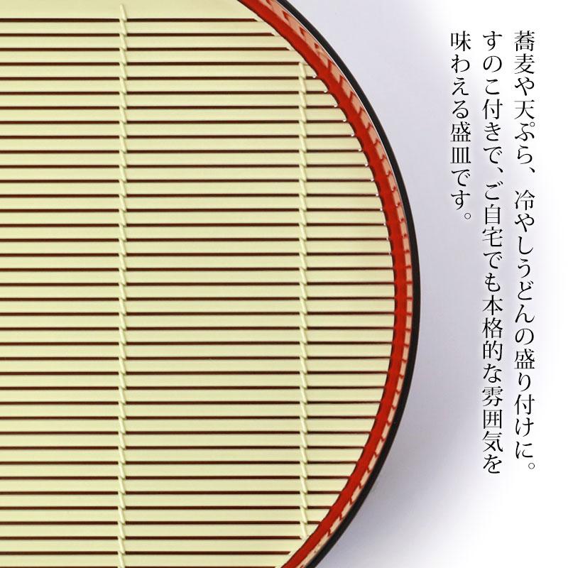 みよし漆器本舗 そば皿 すのこ 丸そば皿 黒内朱 山中塗り 日本製 20.4