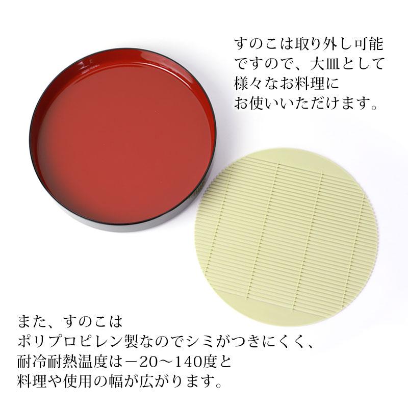 みよし漆器本舗 そば皿 すのこ 丸そば皿 黒内朱 山中塗り 日本製 20.4