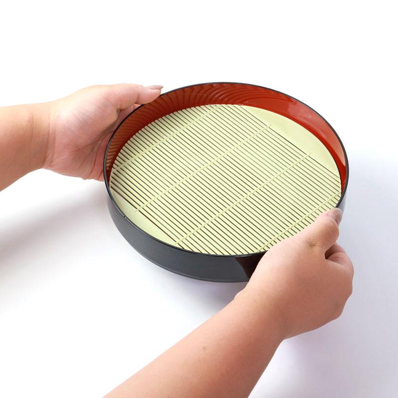 みよし漆器本舗 そば皿 すのこ 丸そば皿 黒内朱 山中塗り 日本製 20.4