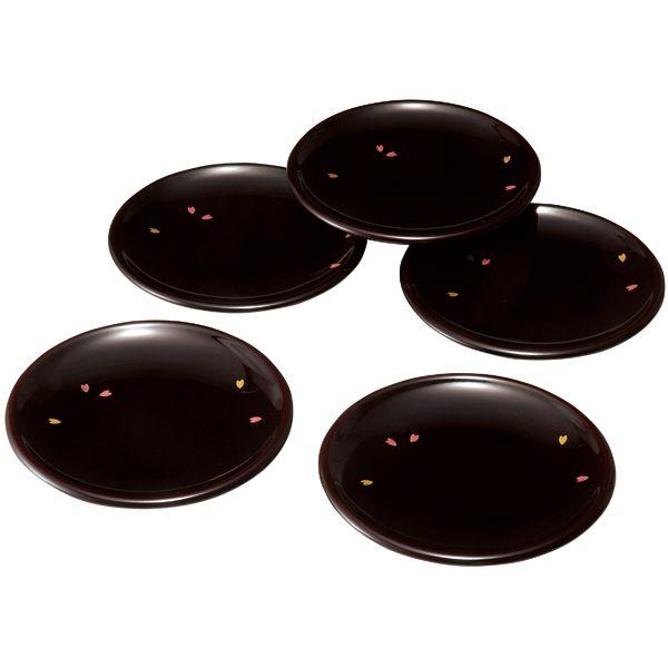 みよし漆器本舗 漆器 銘々皿 5寸 15.2cm 溜 桜 セット (5枚木箱入