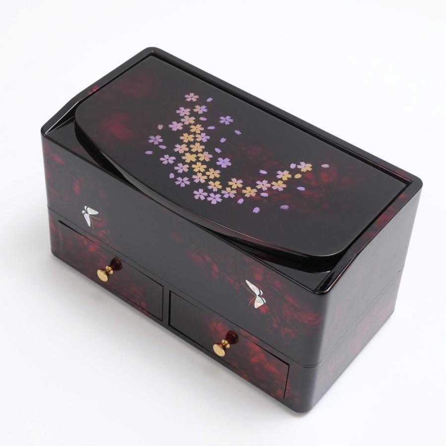 みよし漆器本舗 紀州塗り ティッシュボックス 別甲 彩桜 二段 （引出し