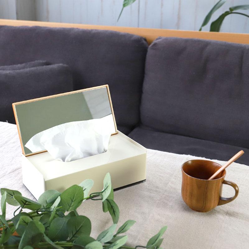 みよし漆器本舗 北欧 ティッシュケース ミラー付き 27.5cm ティッシュ
