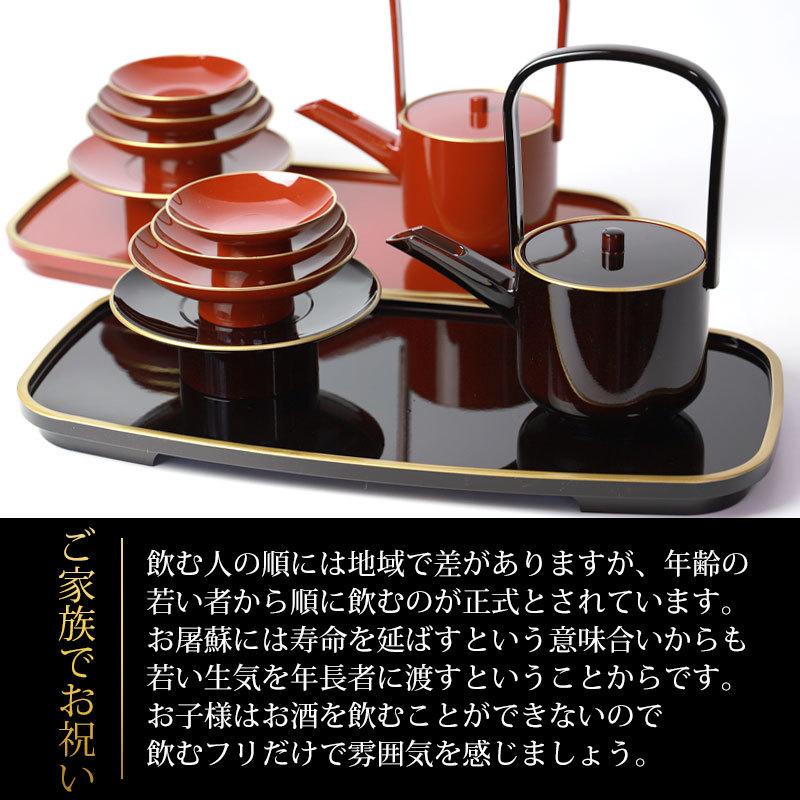 みよし漆器本舗 10％OFF 日本製 屠蘇器 小判 渕金塗 朱 溜 枠足 四ツ揃