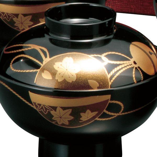 みよし漆器本舗 箱入 4寸 5客セット 吸物椀 黒 松葉 お椀 お碗 汁椀