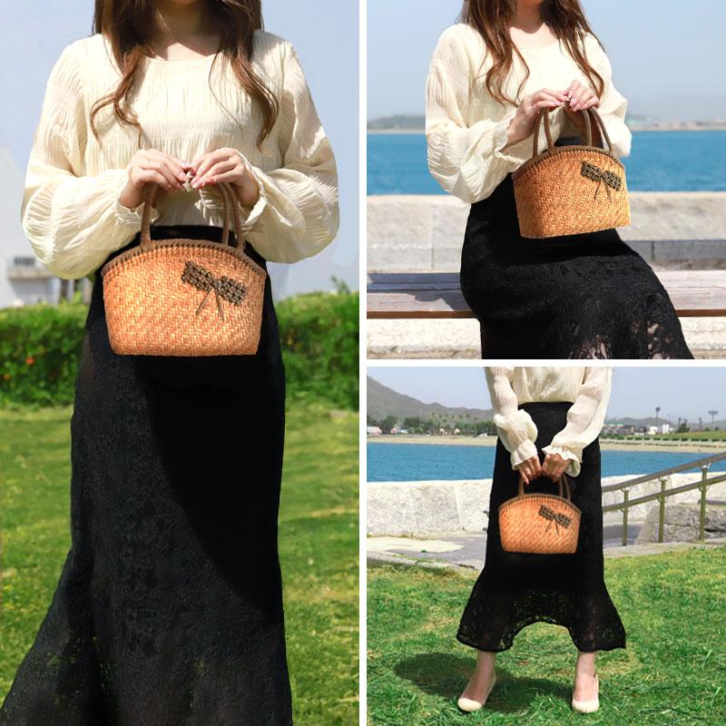 50％OFF 山葡萄 かごバッグ 1年保証付き 内布付き リボン 小 シェル型