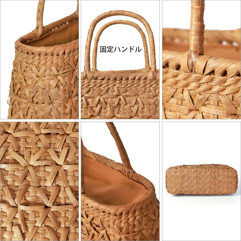 50%OFF 山葡萄 かごバッグ 1年保証付き 内布付き 山ぶどう やまぶどう 天然素材 カゴバッグ 籠バッグ バスケット レディース  網代花編み 固定ハンドルの画像