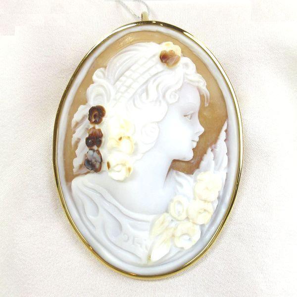 作家物 シェルカメオ Ｋ１８ＹＧ（イエローゴールド） ブローチ兼