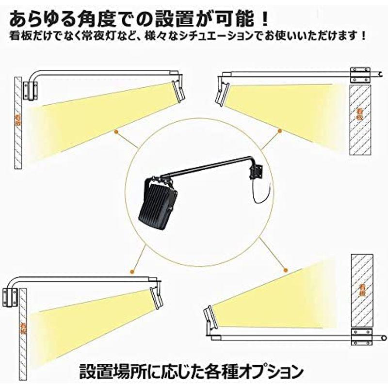 グッド・グッズ　アームセット　50W　アームライト　フラッドライト　高演色性　広　看板灯　投光器　看板用　防水　IP66　看板　5600LM