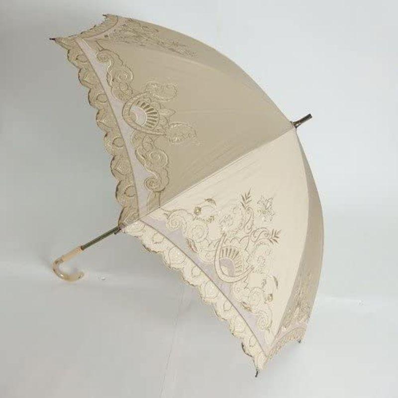 即日発送可能 SHIBATAシバタ 晴雨兼用傘 レディース 日傘 雨傘 中棒スライドショート傘 綿サテン ベージュ