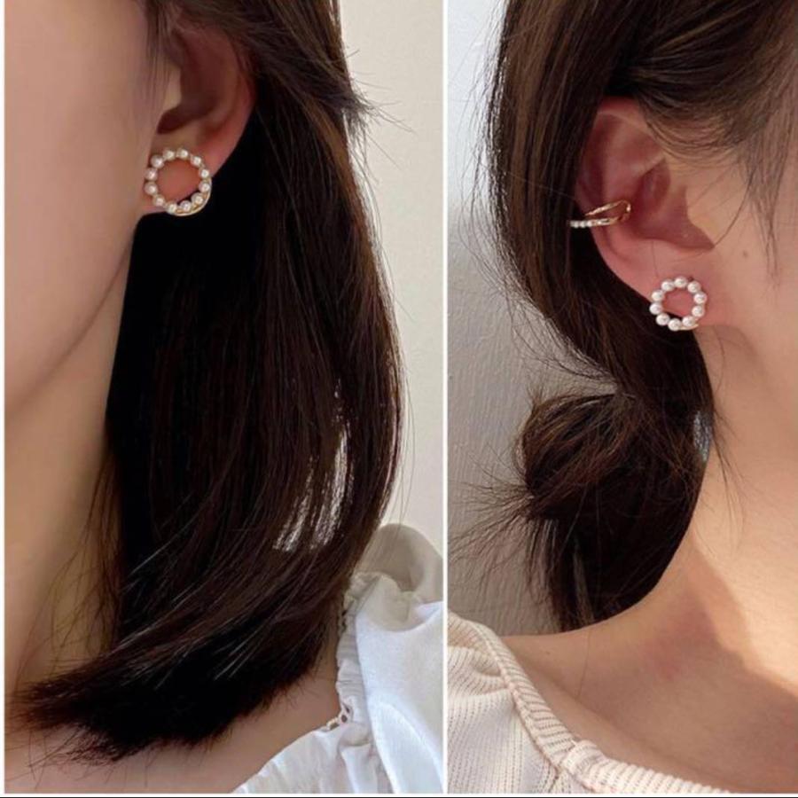 イヤーカフス レディース パール パールイヤーカフス 小ぶり 小さめ レディース ゴールド オフィス 仕事用 かわいい 可愛い 韓国 リバーシブル 重ね付け |  | 01
