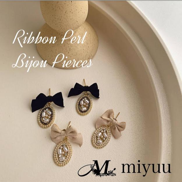 ピアス リボンピアス ゴールドピアス パールピアス パール ゴールド リボン かわいい 大きめ 大きい レディース 韓国 量産型 地雷 プレゼント Ap Miyuu 通販 Yahoo ショッピング