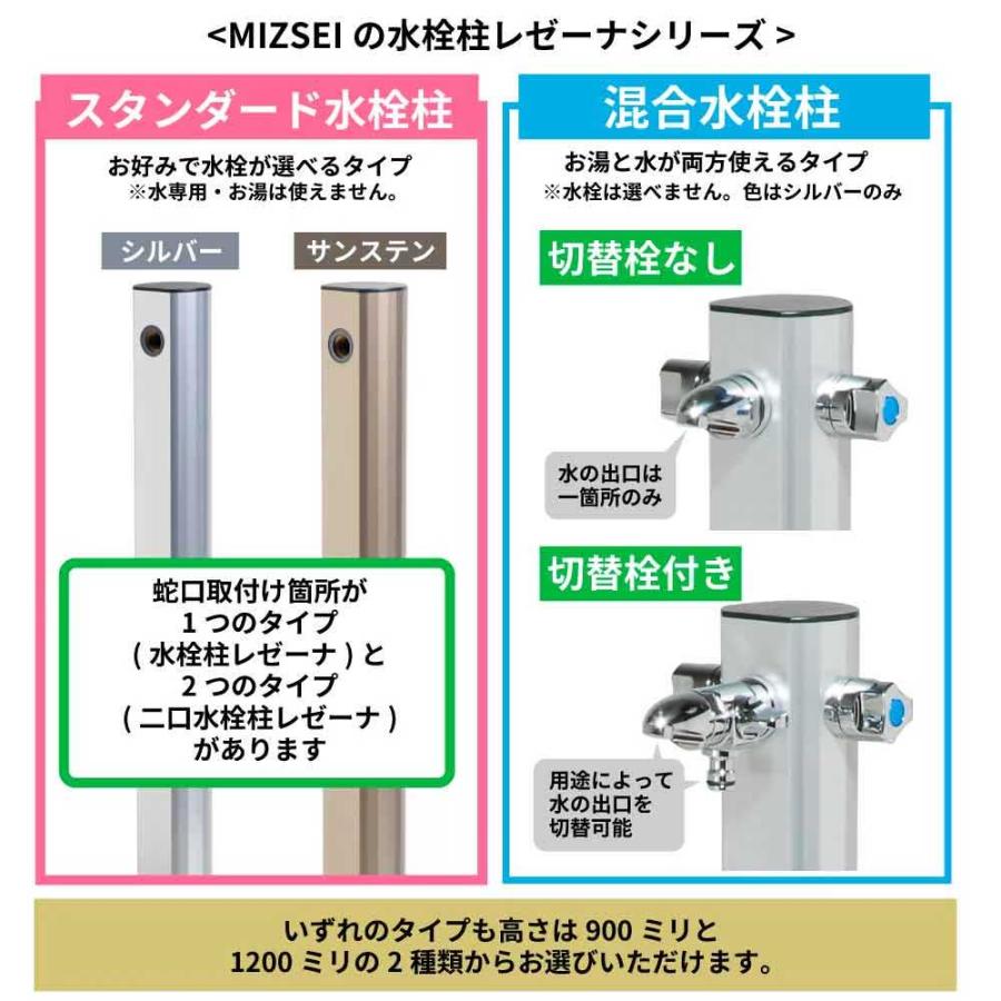 湯水混合水栓柱★凍結防止ヒーター内蔵★単品シャワー付タイプ1200【送料無料】④ 水生活製作所 湯水 混合水栓柱レゼーナ 1200mm 立水栓 2口 ホース接続