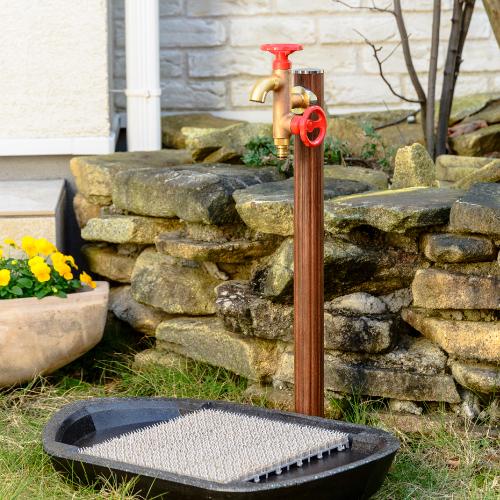 水生活製作所 二口横水栓 ウォーターワークス 鋳肌 レッドハンドル