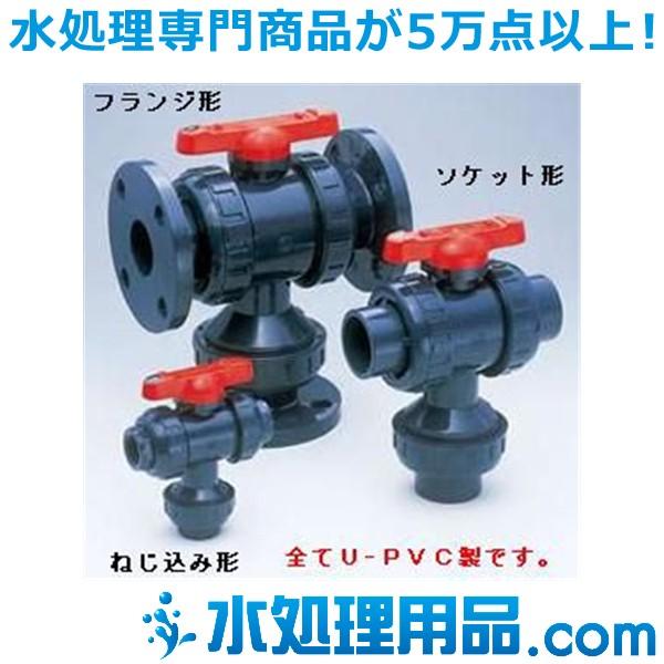 旭有機材工業　三方ボールバルブ23型　U-PVC製　フランジ形　40A　V23LVUEF040｜mizu-syori