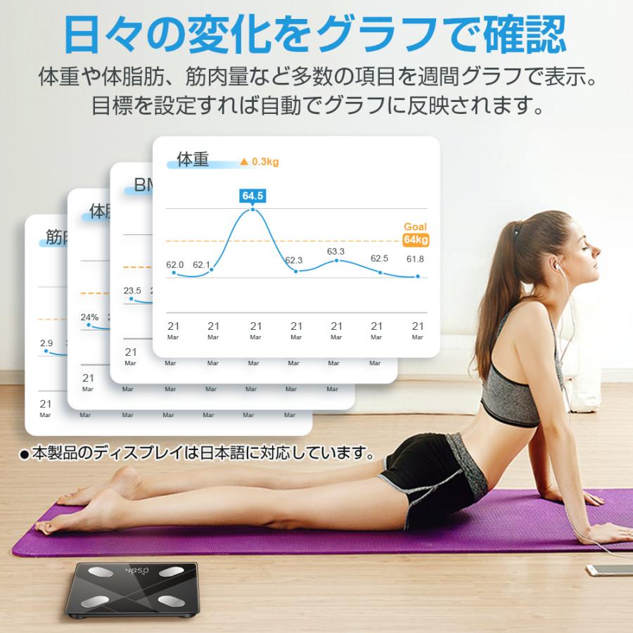 体重計 体脂肪計 体組成計 スマホ連動 薄型 Bluetooth ヘルス