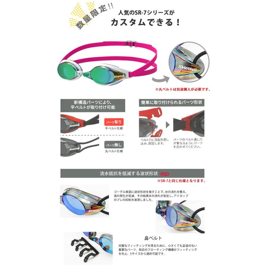 FINA承認モデル クッションなし 競泳用スイムゴーグル 水泳用 ミラーレンズ SWANS(スワンズ) SR-7M TF (数量限定)|mizugi|03