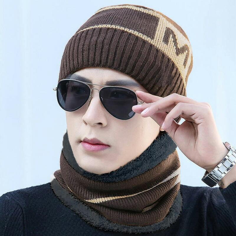 ニット帽 メンズ マフラー 帽子 スヌード 2点セット 冬 ファッション