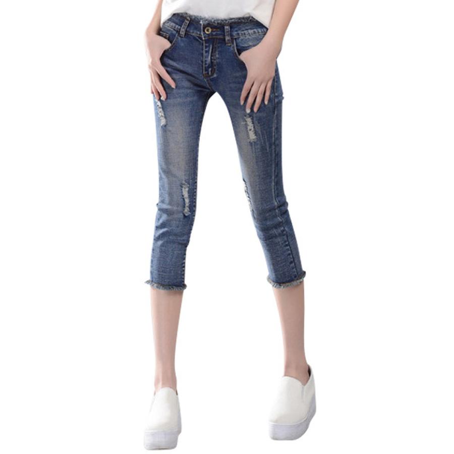 デニム スキニー レディース クロップド パンツ ジーンズ レギパン 7分丈 ボトムス フリンジ カットオフ ダメージ 青 S 26 Xxl 30 サイズ 水着ストア 通販 Paypayモール