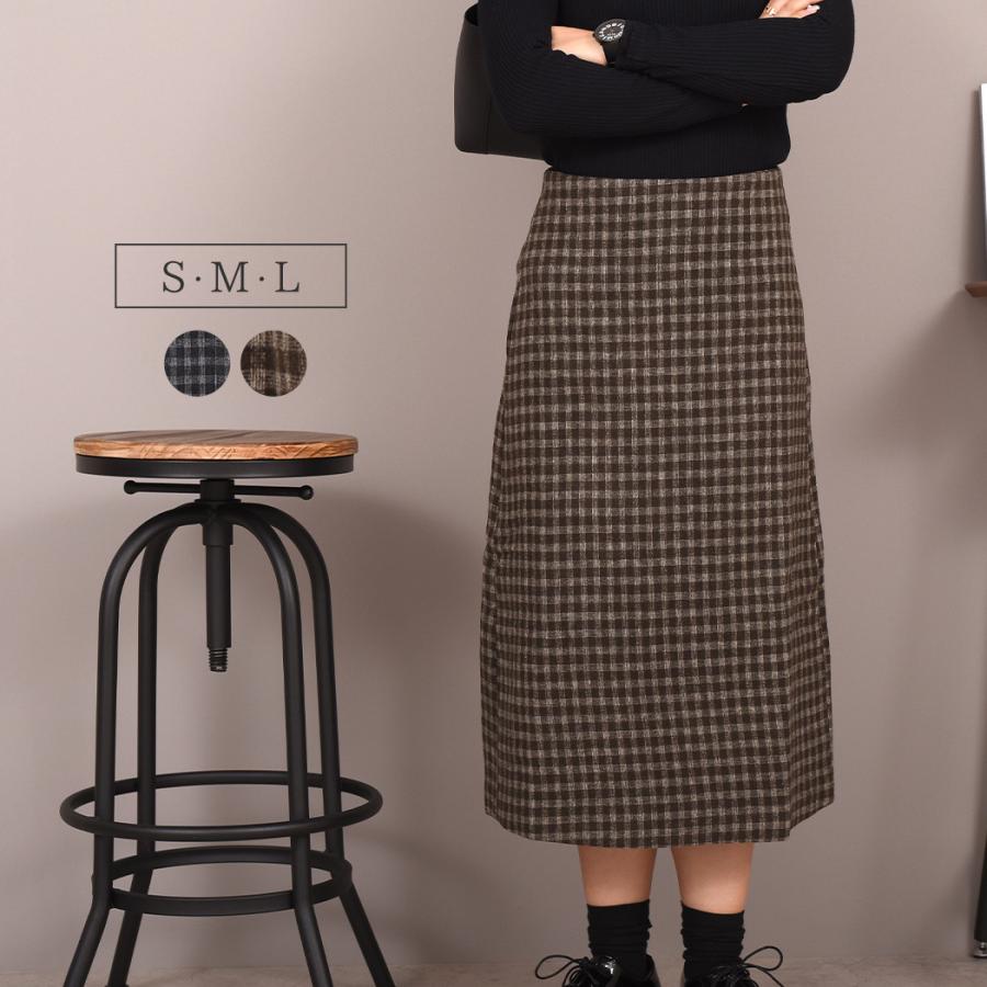 ロングスカート レディース ボトムス 秋冬 可愛い お洒落 黒 シンプル タイト風 スリット チェック ミモレ丈 体型カバー オフィス カジュアル 水着ストア 通販 Paypayモール