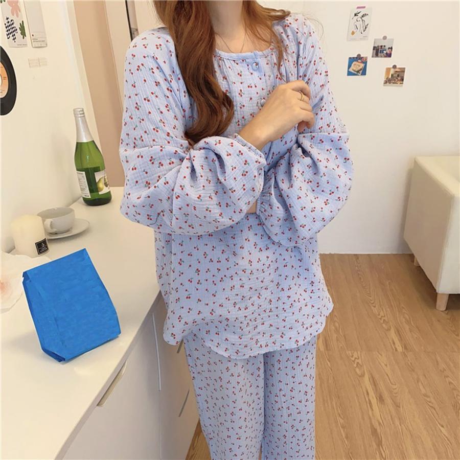 ルームウェア レディース 可愛い 長袖 上下 春夏 秋 パンツ トップス