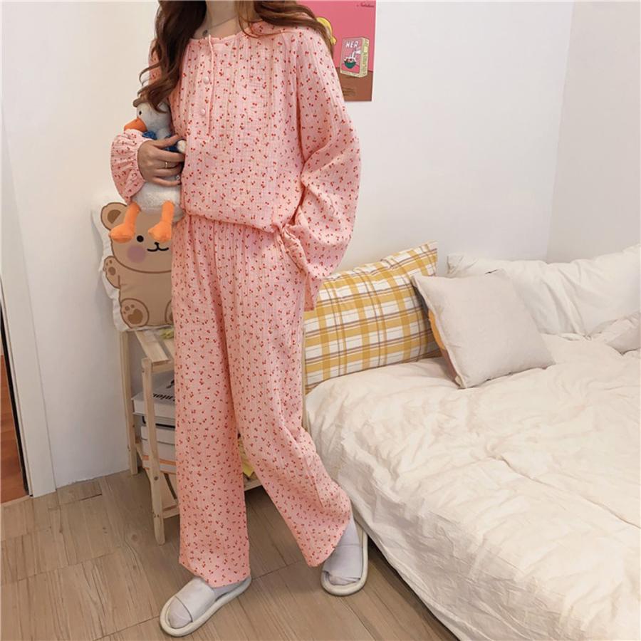 ルームウェア レディース 可愛い 長袖 上下 春夏 秋 パンツ トップス