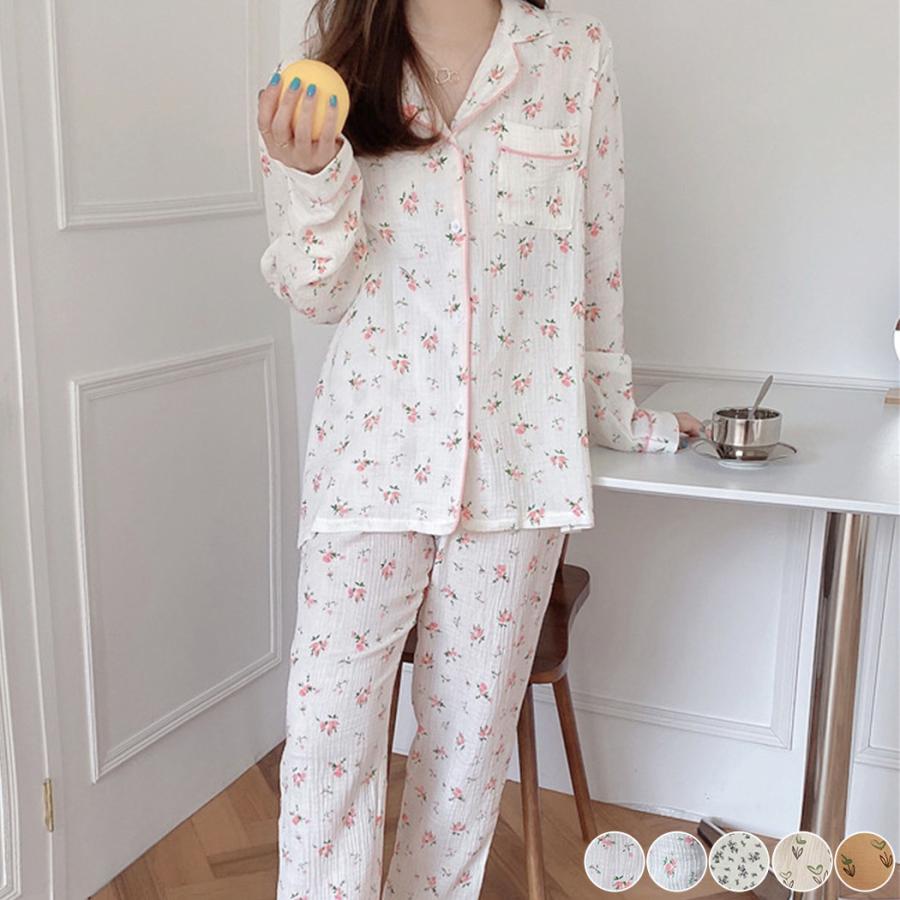 ルームウェア レディース 可愛い 長袖 秋 春 上下セット トップス セットアップ パジャマ 前開き 綿100 薄手 水着ストア 通販 Paypayモール