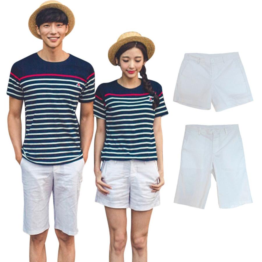 ハーフ ショート パンツ 白 ペアルック お揃い 2点セット レディース メンズ おしゃれ 春 夏 恋人 彼氏 彼女 新婚 夫婦 普段着 デート 海外 韓国 水着ストア 通販 Paypayモール